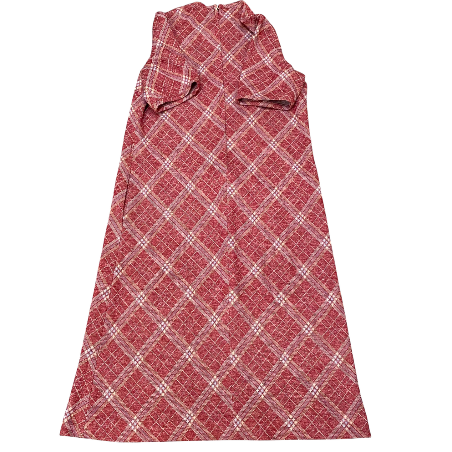 Sheath Dress Womens M Red Plaid Casual Short Sleeve Round Neck Back Zip Outdoor