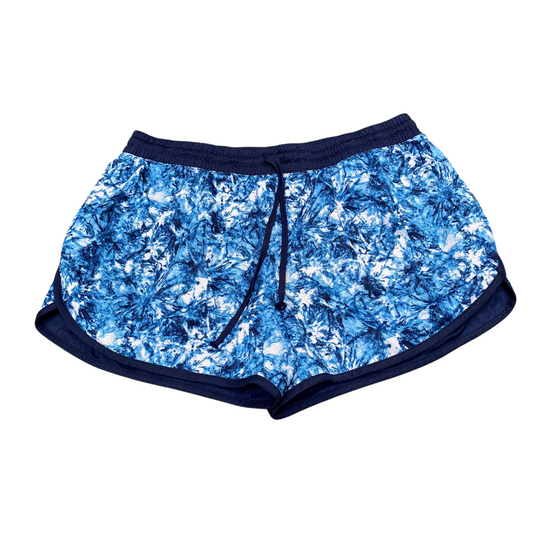 Running Shorts Womens L Blue Floral Quick Dry Provence Elastic Waist Drawstring