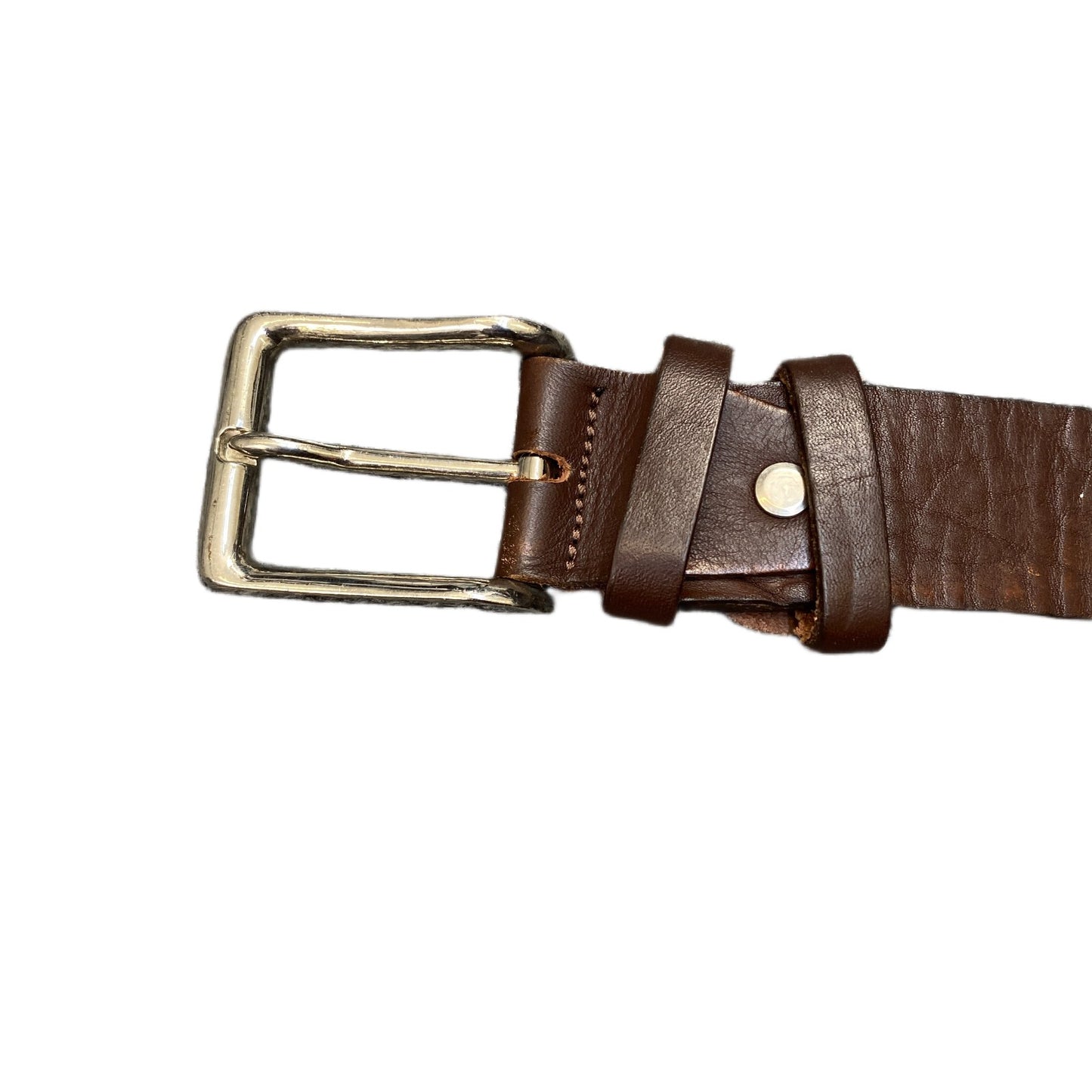 Vera Pelle Waist Belt Men Brown Leather Adjustable Silver Pin Buckle 48.5 inches