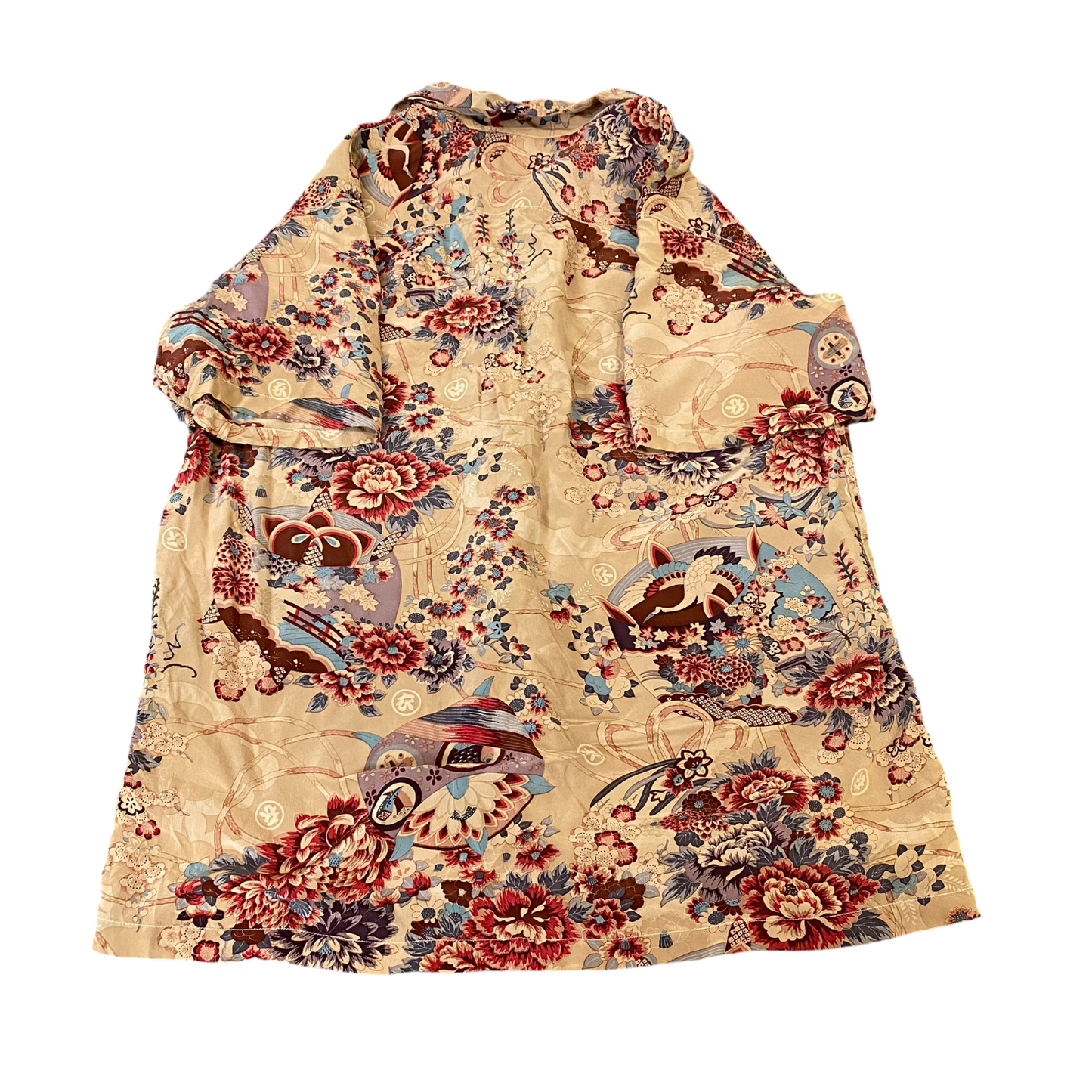 Womens Shirt Top L Multi Floral Casual Short Sleeve Collared Comfort Button Down