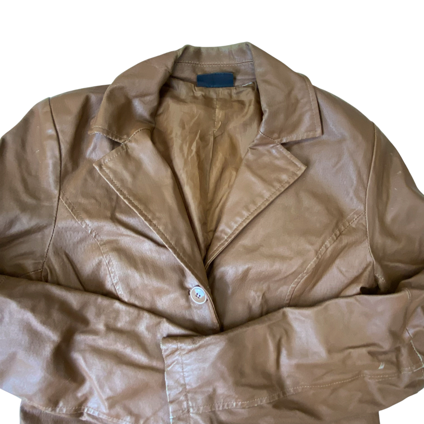 Mia Linea Leather Trench Coat Womens Small Brown Lined Notch Lapel Button Front