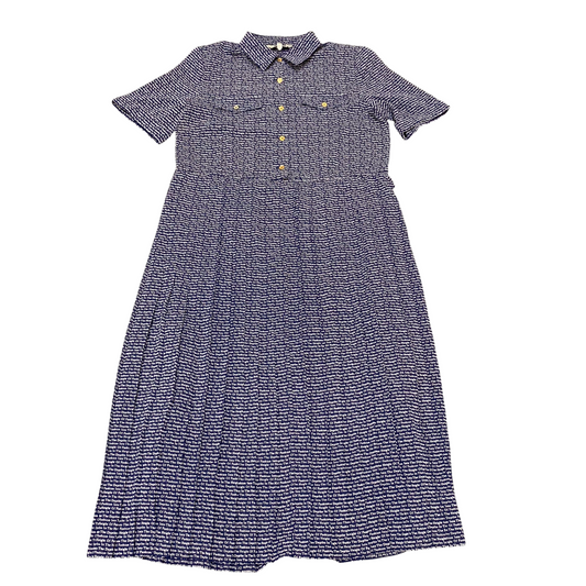 Miss Onward A-Line Dress Womens S Blue Allover Spellout Chest Pockets Collared