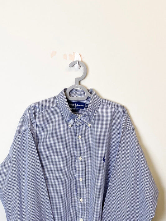 Ralph Lauren Dress Shirt Mens 2XL Blue Check Yarmouth Small Blue Polo Pony Logo