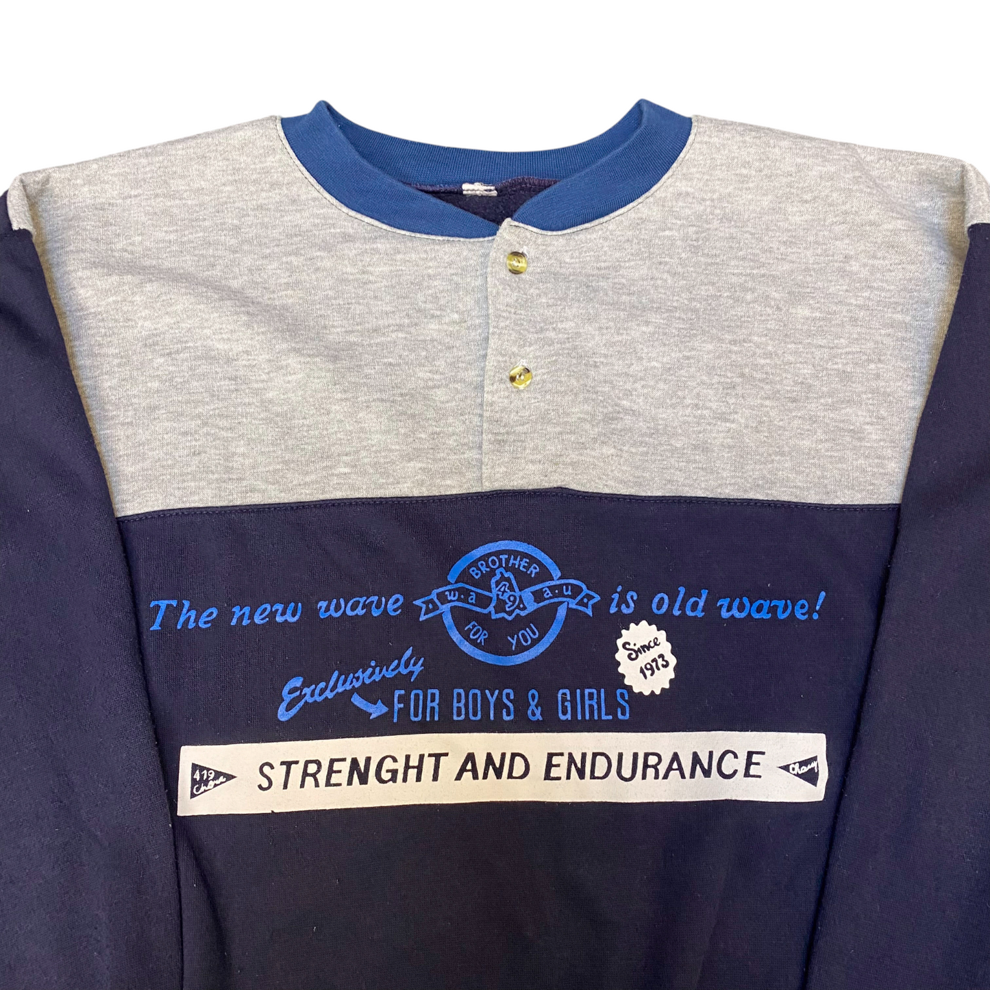 Sweatshirt Mens Medium Blue Grey Colourblock Long Sleeve 1/4 Buttons Pullover