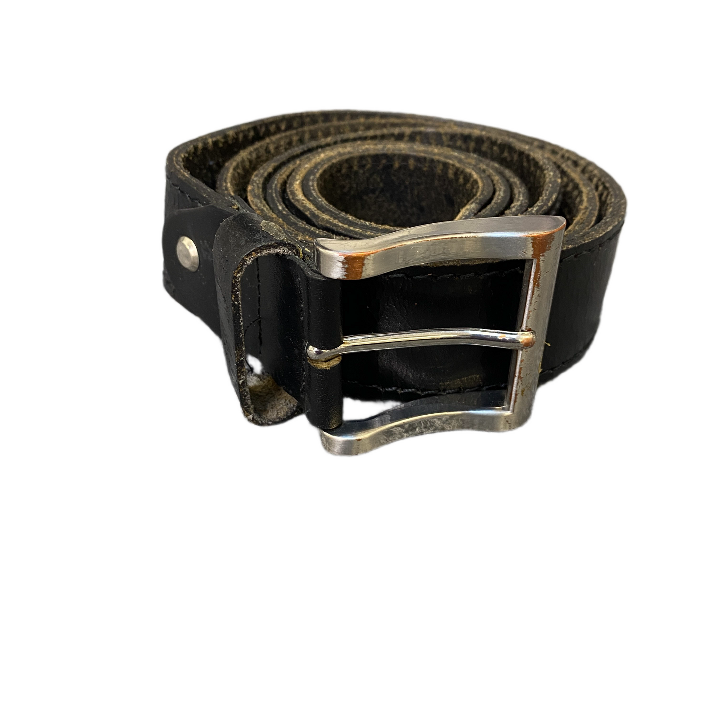 Waist Belt Men Black Leather Adjustable Prominent zipper Silver Buckle 58 Inches