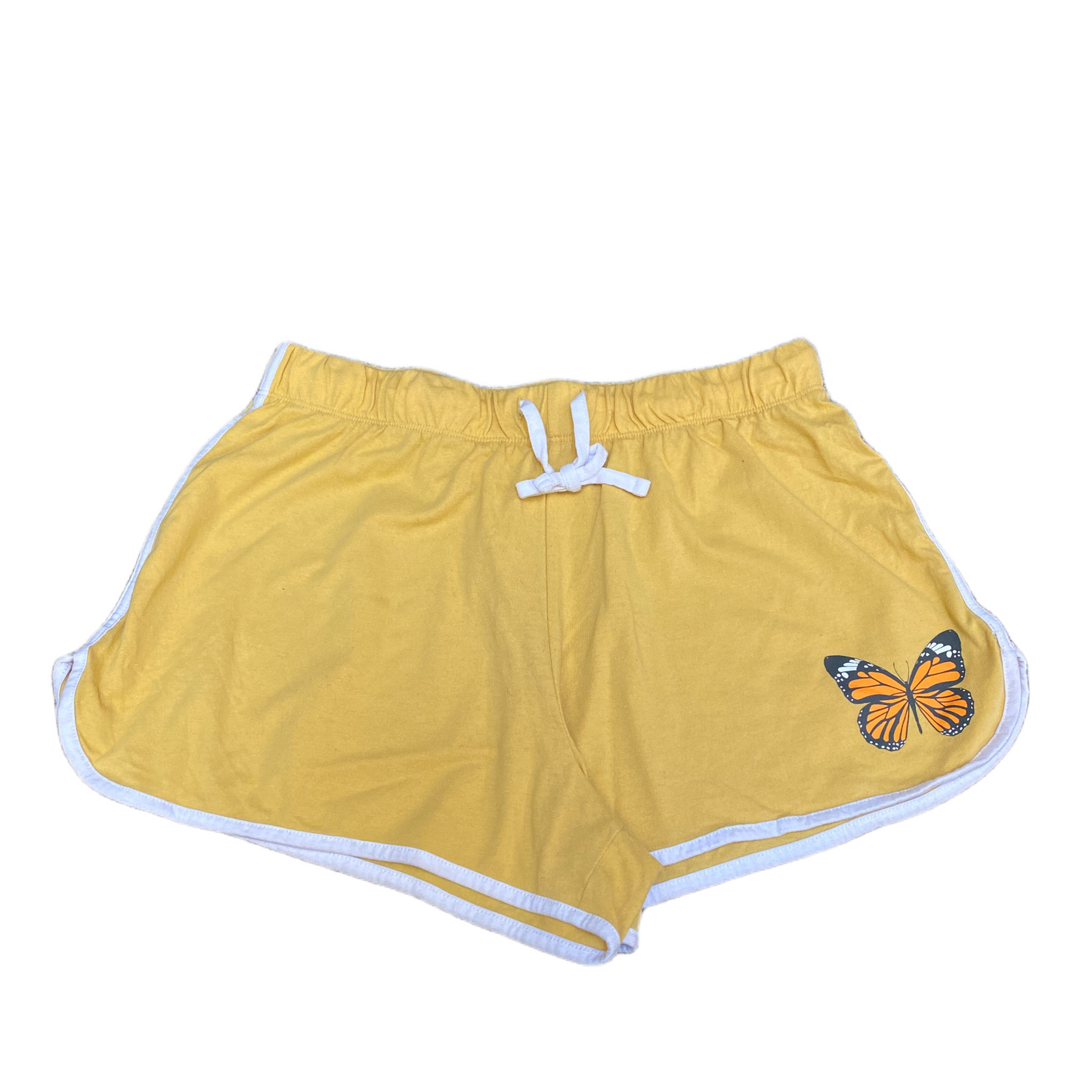 Running Sprinter Shorts Womens L 28" Waist Yellow Butterfly Athletic Dolphin Hem