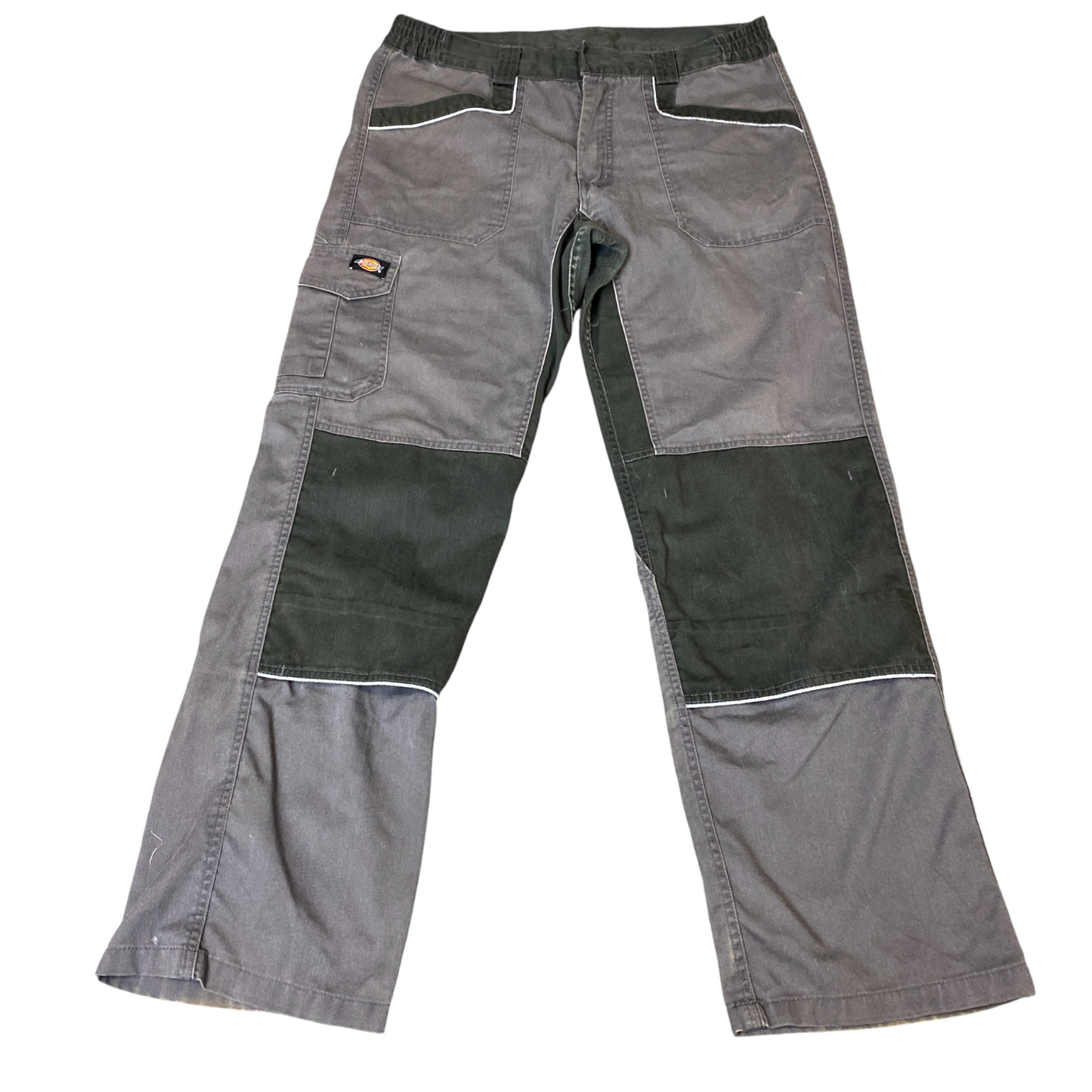 Dickies Cargo Pants Mens Large Grey Black Double Knee Regular Fit Straight Leg