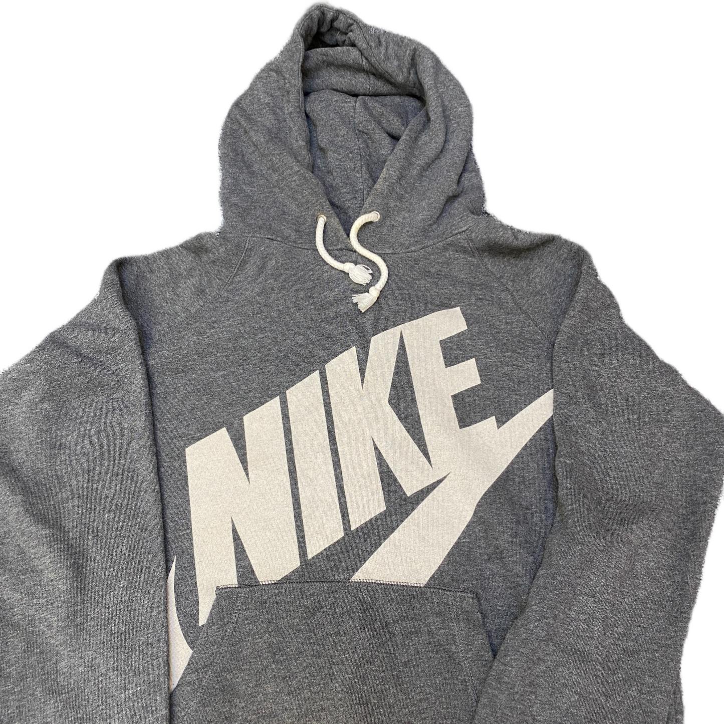 Nike Hoodie Womens M Grey Heather Swoosh Logo Graphic Print Drawstring Pullover