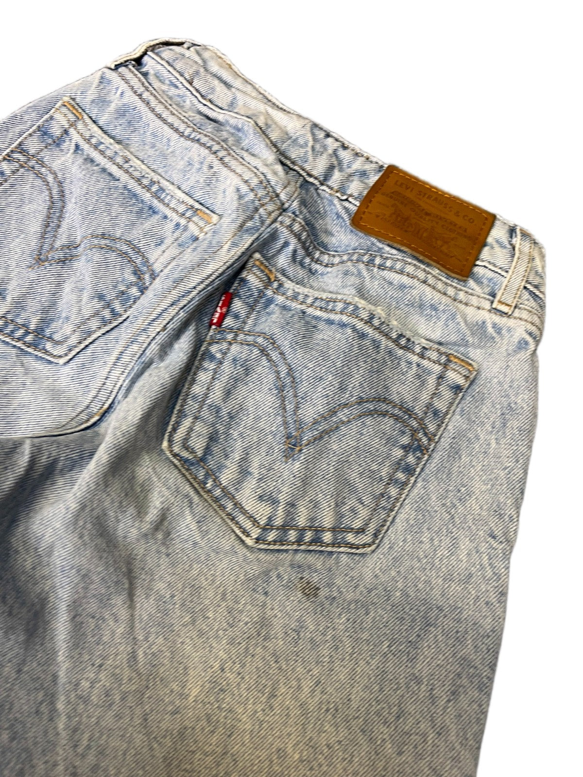 Levi's Jean Shorts Fits as Womens S 22" Waist Blue Denim Light Wash Distressed