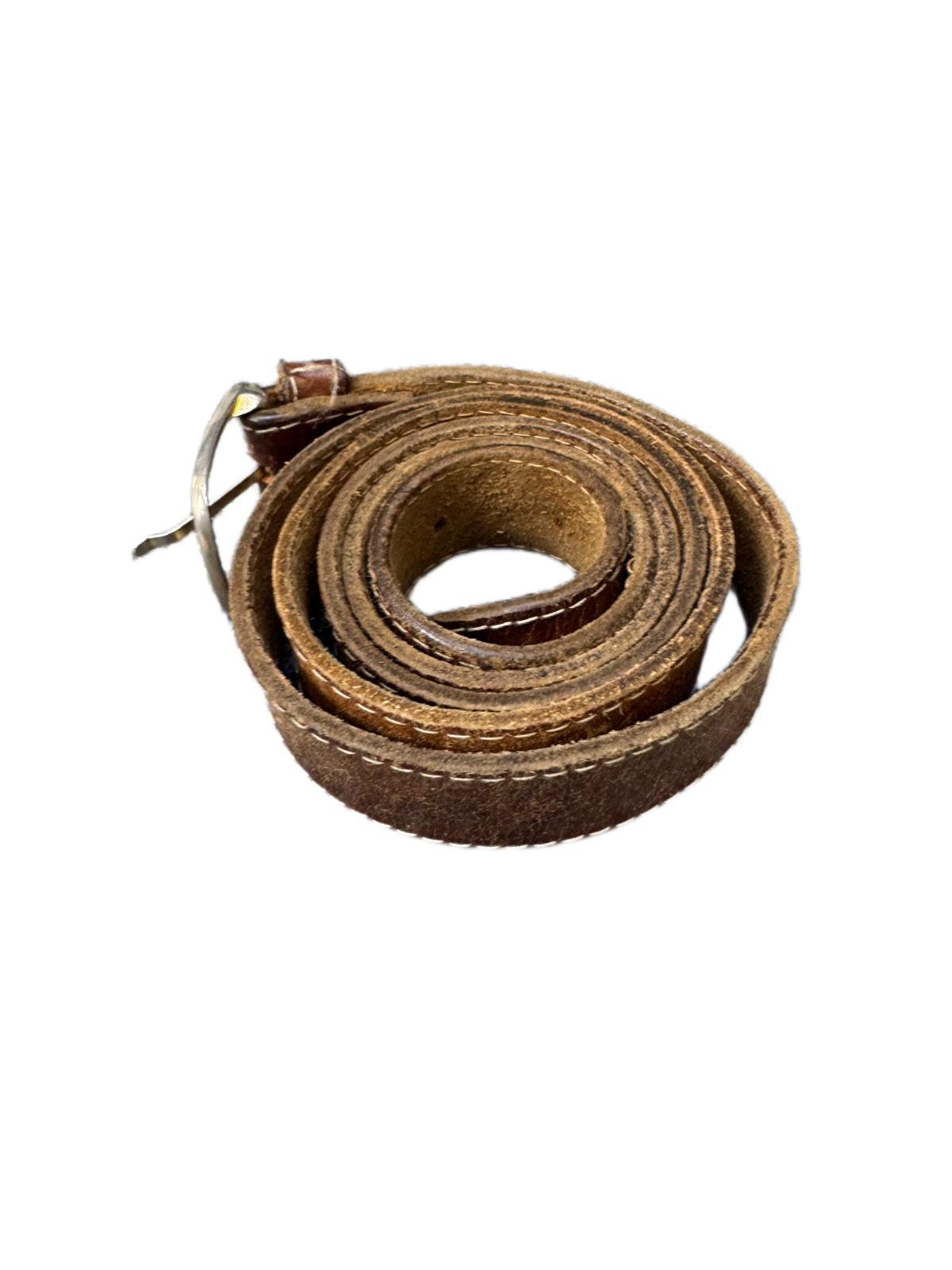Waist Belt Mens Brown Leather Contrast Stitching Silver Pin Buckle 47 inches