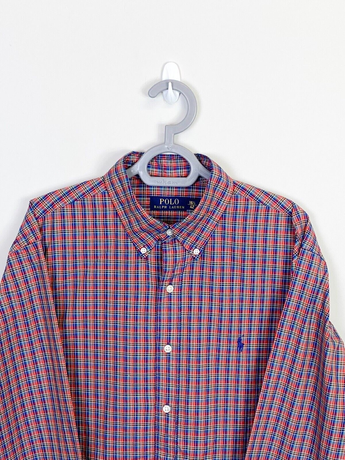 Ralph Lauren Dress Shirt Mens 16.5 Multicoloured Plaid Blue Small Polo Pony Logo