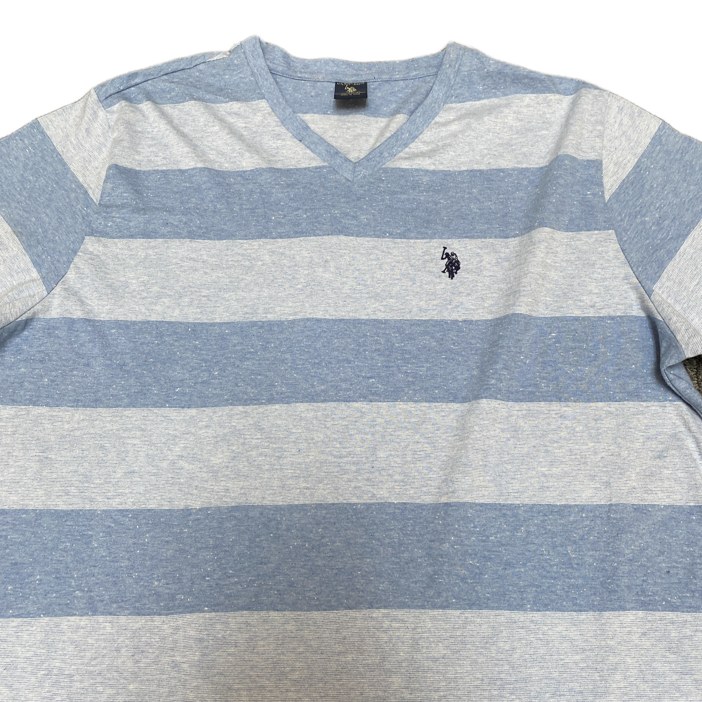 U.S. Polo Assn. T-Shirt Mens Large Blue Striped V-Neck Pony Logo Pullover Tee