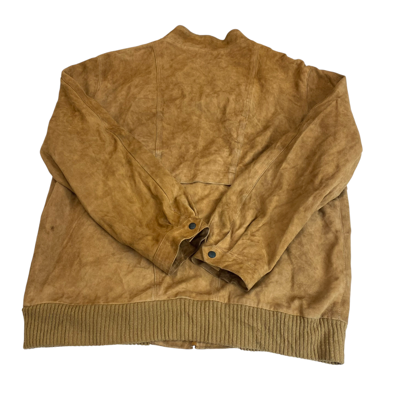 Bomber Jacket Mens M Brown Suede Leather Pockets Long Sleeve Full Zip Outdoor