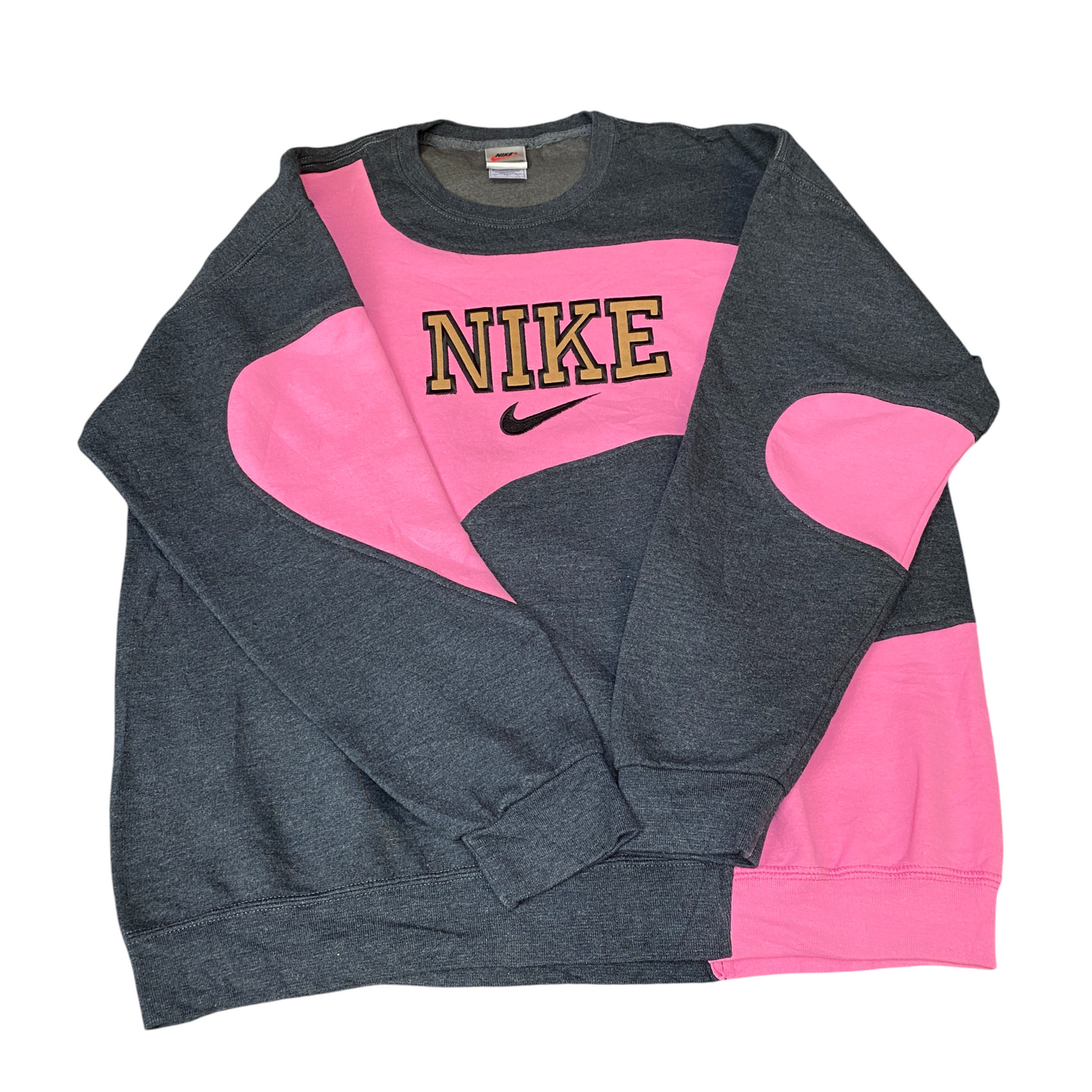 Nike Reworked Sweatshirt Mens L Black Pink Embroidered Spellout Logo Vintage Y2K