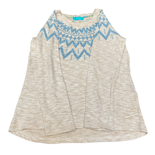 Local Motion Jumper Women Small Beige Blue Nordic Fair Isle Long Sleeve Pullover