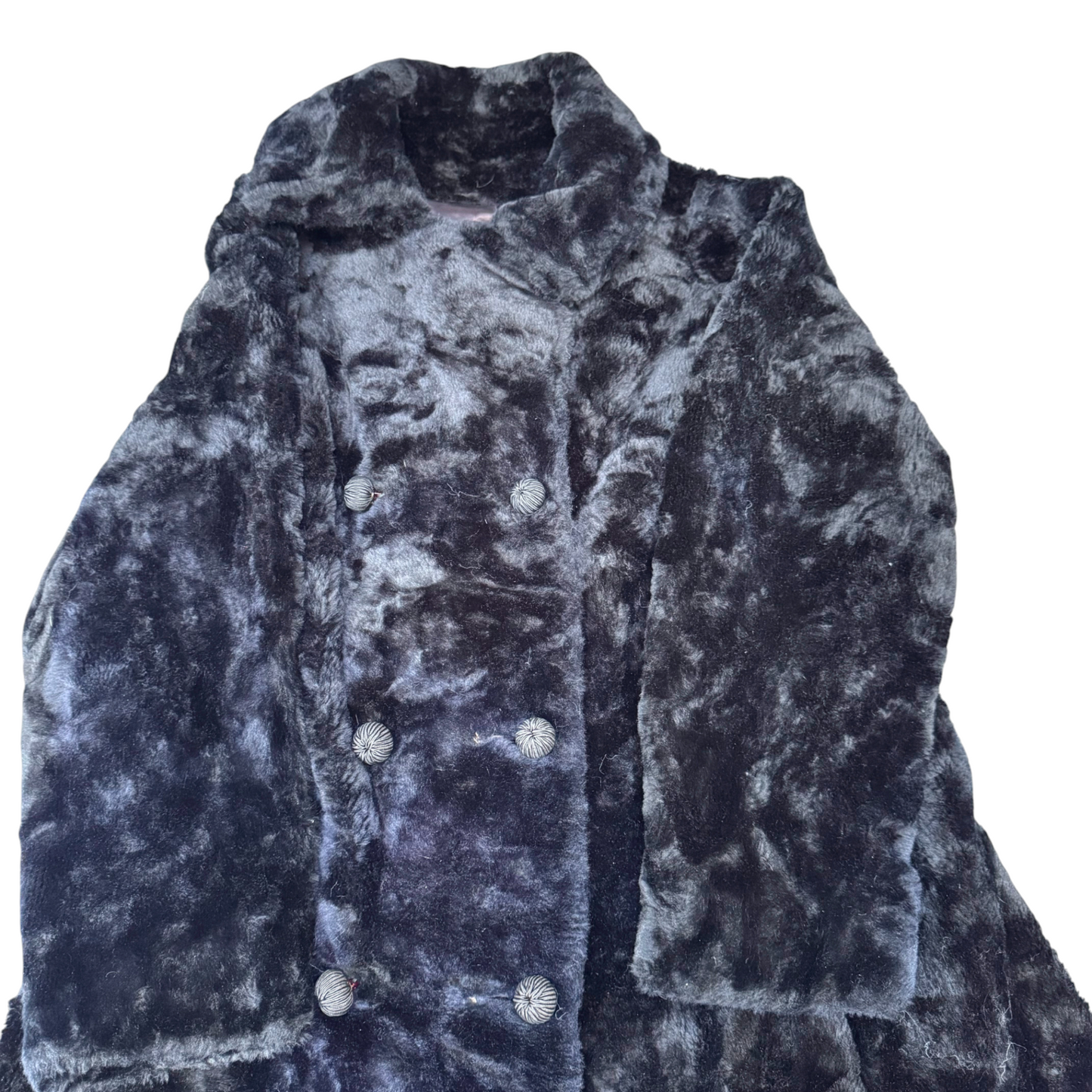 ILGWU Faux Fur Coat Womens Medium Black Lined Collared Double Breasted 6 Button