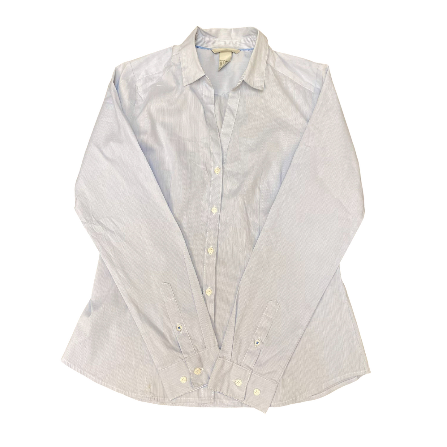 H&M Shirt Top Womens S Blue Pin Stripe Casual Long Sleeve Collared Button Front