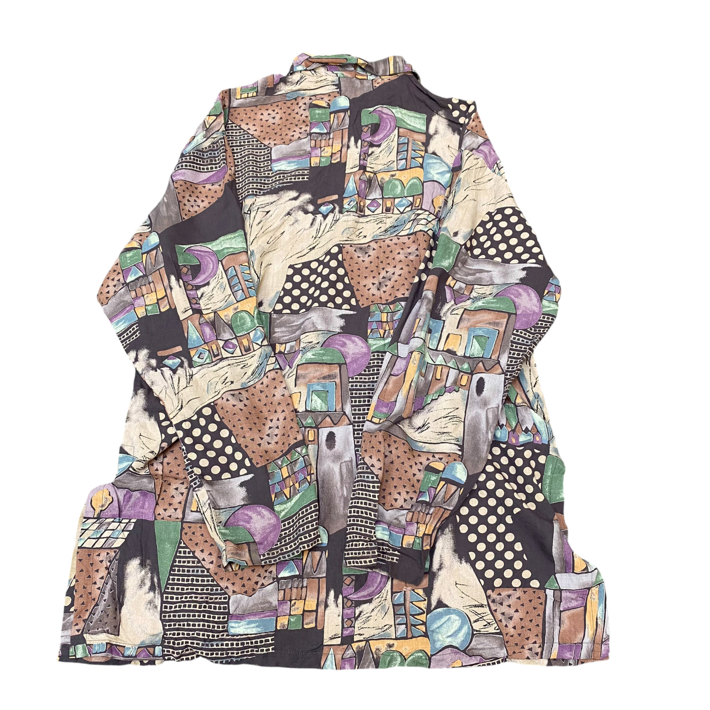 ISHYU Shirt Top Womens L Multi Graphic Print Long Sleeve Casual Button Down