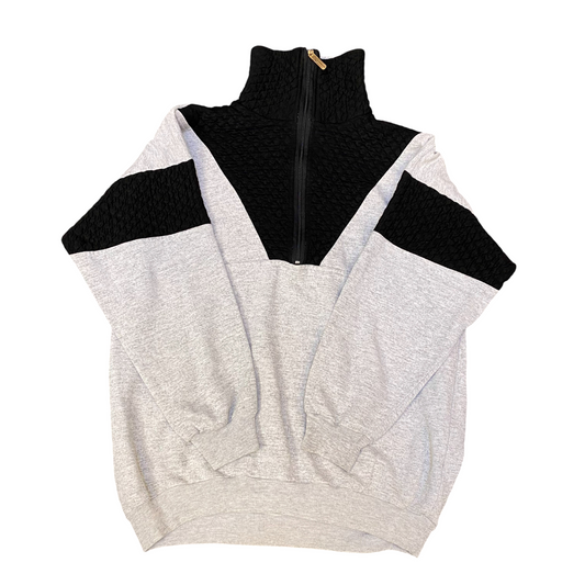 Sweatshirt Mens Medium Grey Black Colourblock Long Sleeve Quarter Zip Pullover
