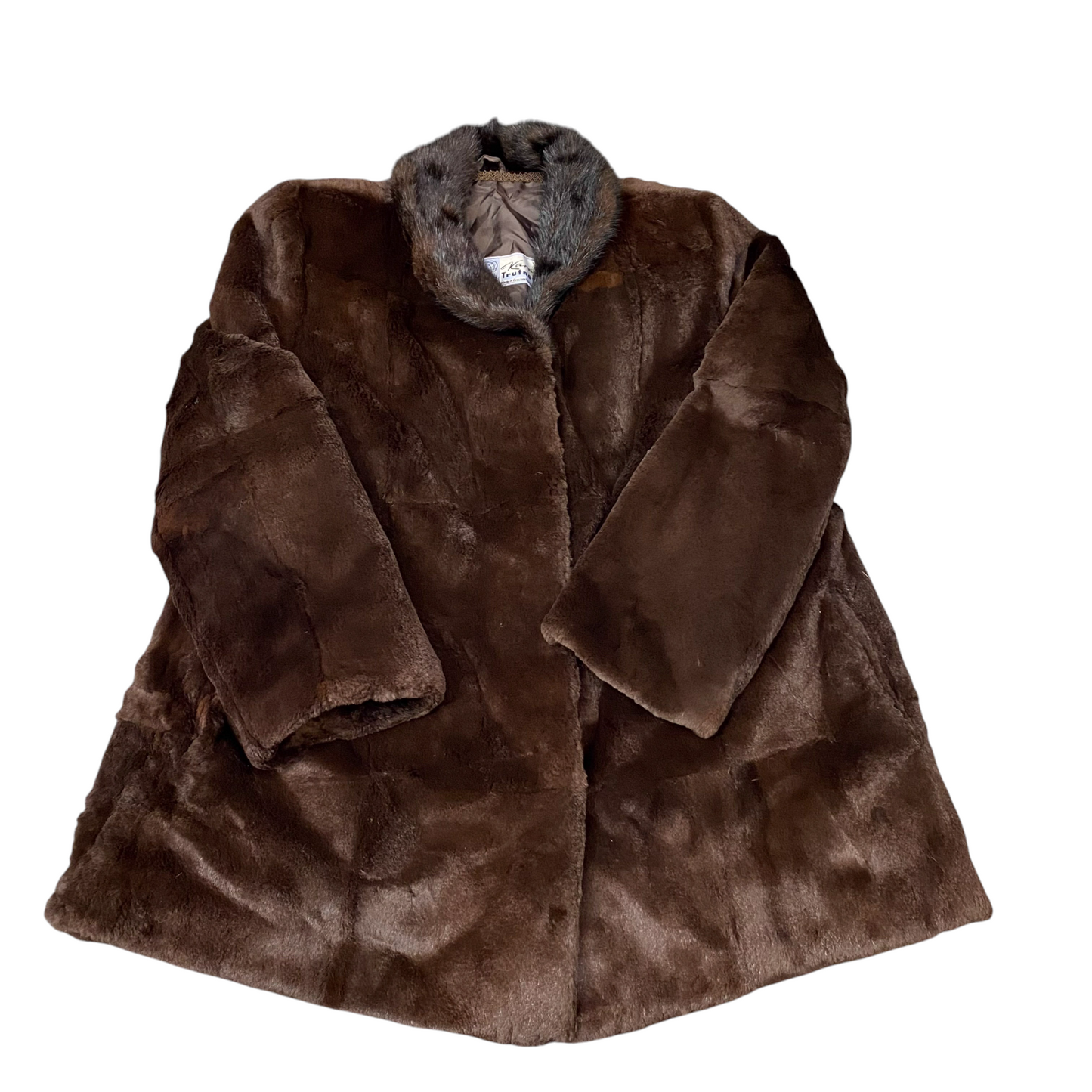 Kara Trutnov Mint Faux Fur Coat Womens Large Brown Cozy Warm Winter Shawl Collar