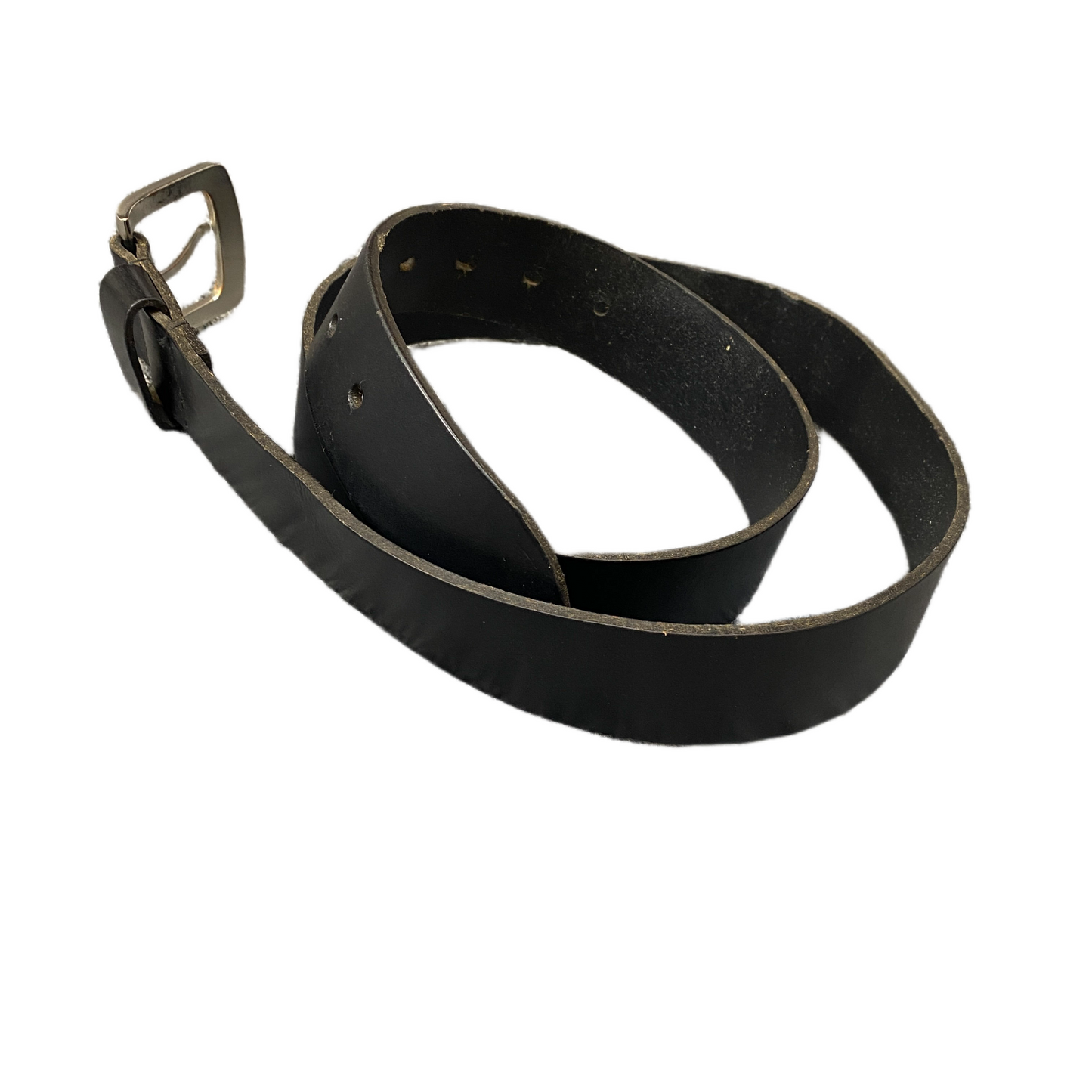 Men's Waist Belt Black Leather Adjustable Stainless Steel Buckle 45 inches