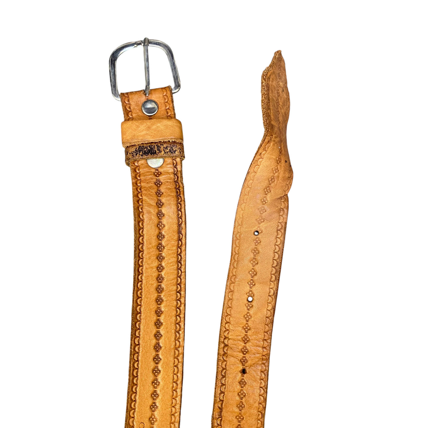 Womens Western Belt Brown Embossed Leather Cowgirl Adjustable Buckle Size 50+ in