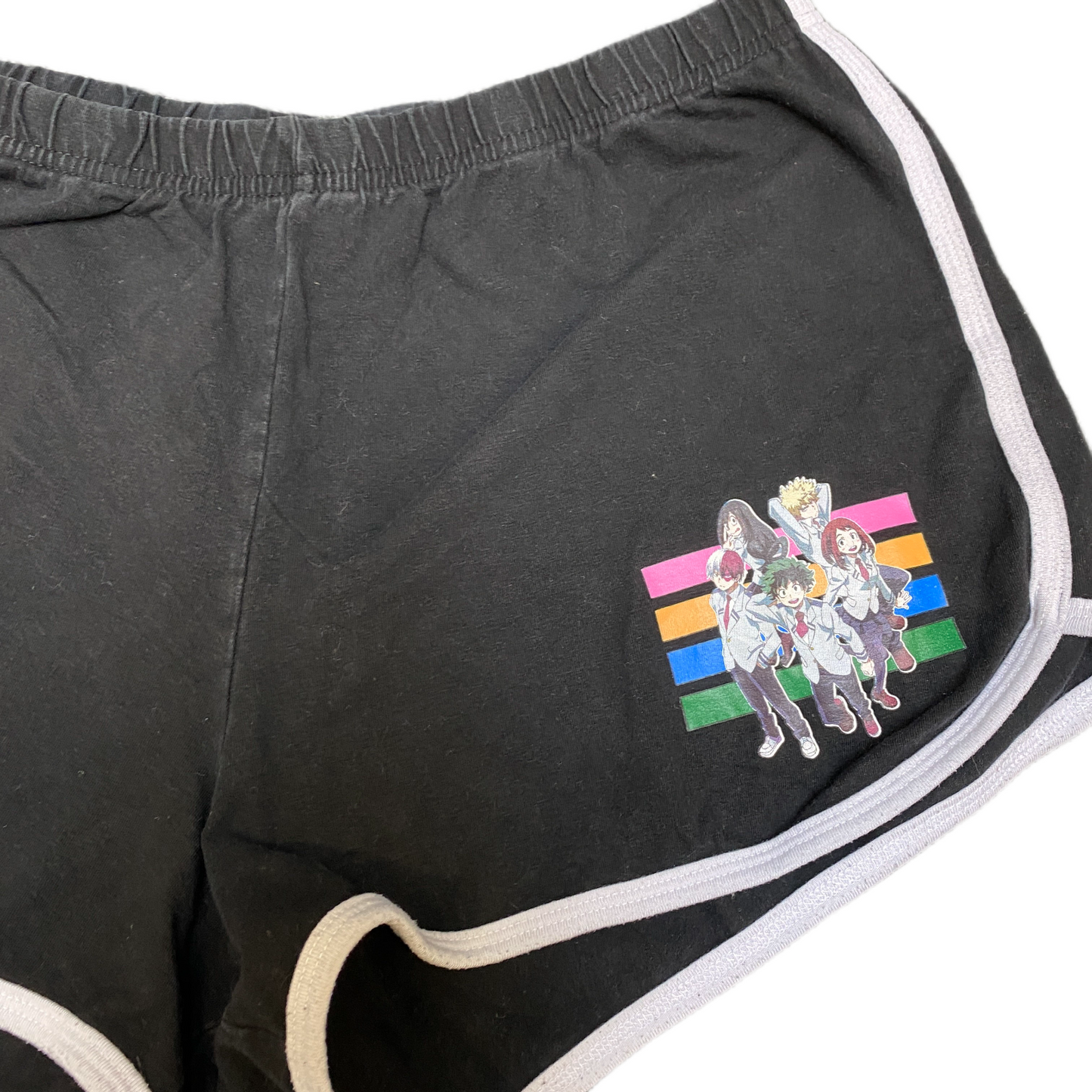 Running Sprinter Shorts Womens M 26" Waist Black Printed Gym Workout Dolphin Hem