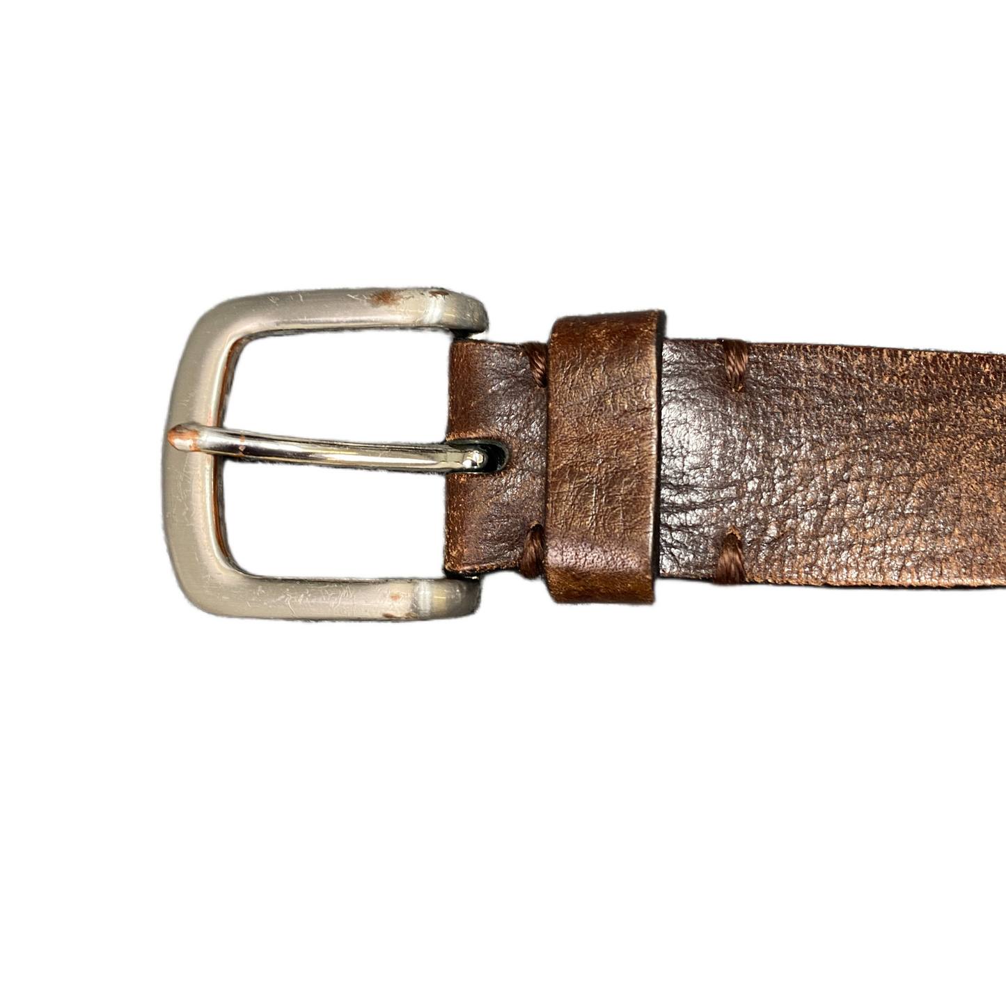 Vintage Waist Belt Mens Brown Leather Adjustable silver Pin Buckle 42 Inches