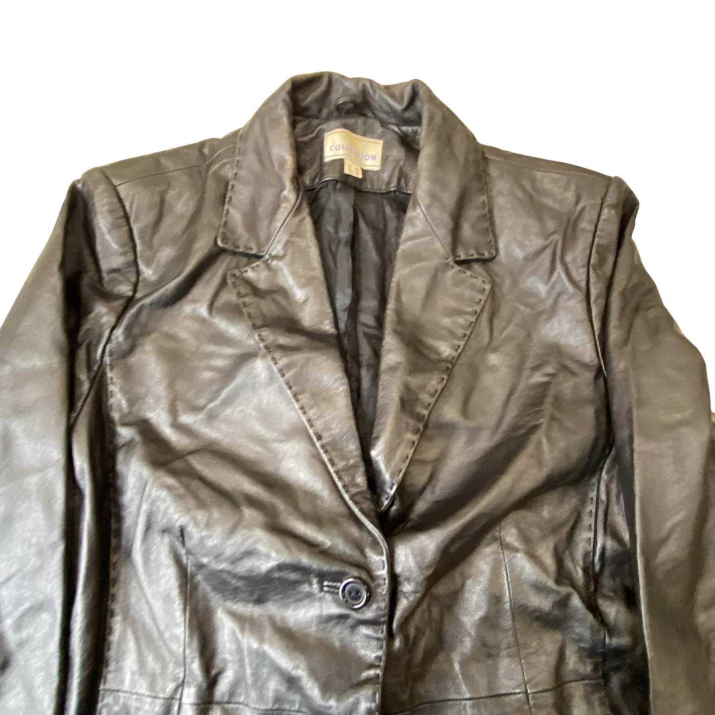 Collection Leather Blazer Jacket Womens Medium Black Notch Lapel Single Breasted