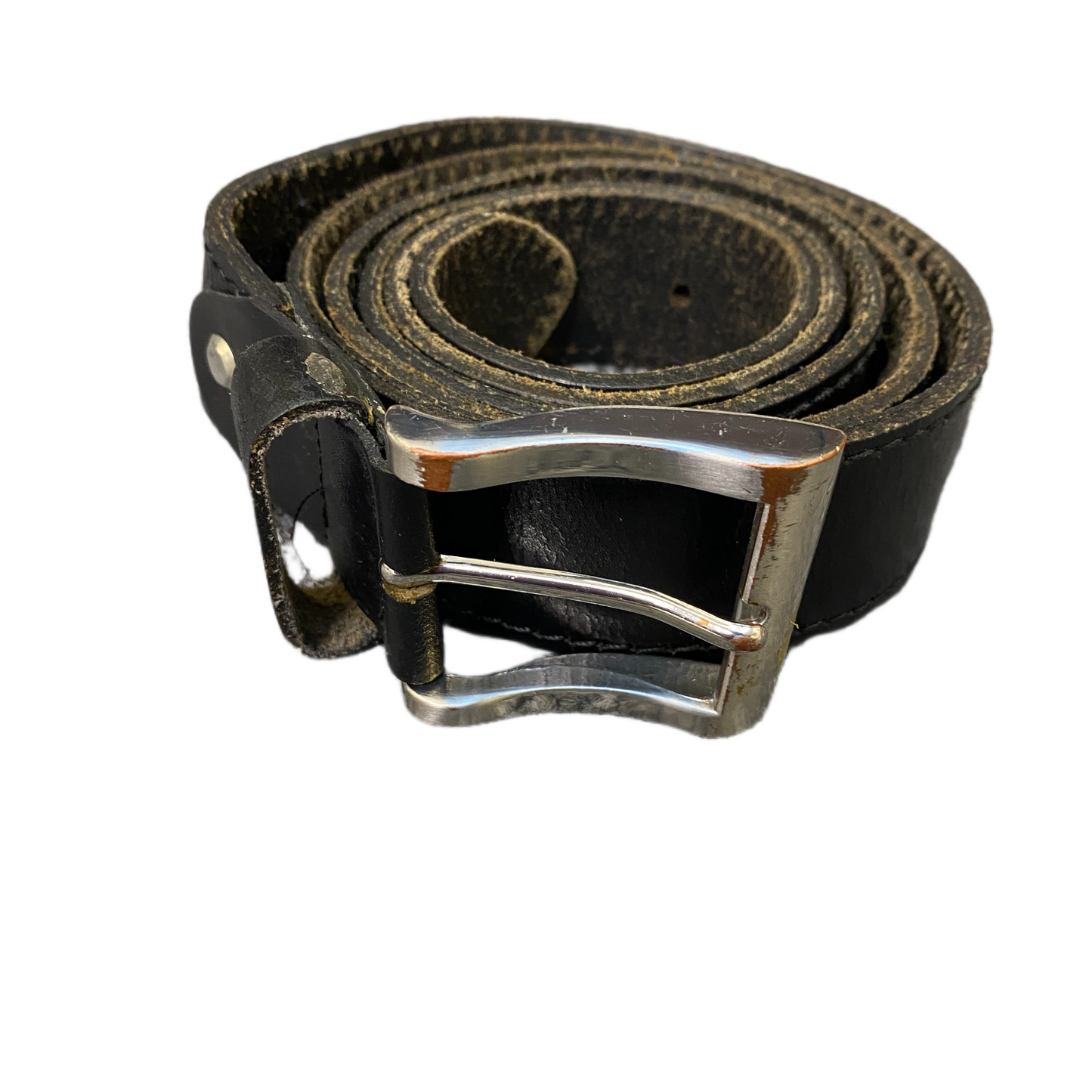 Waist Belt Men Black Leather Adjustable Prominent zipper Silver Buckle 58 Inches