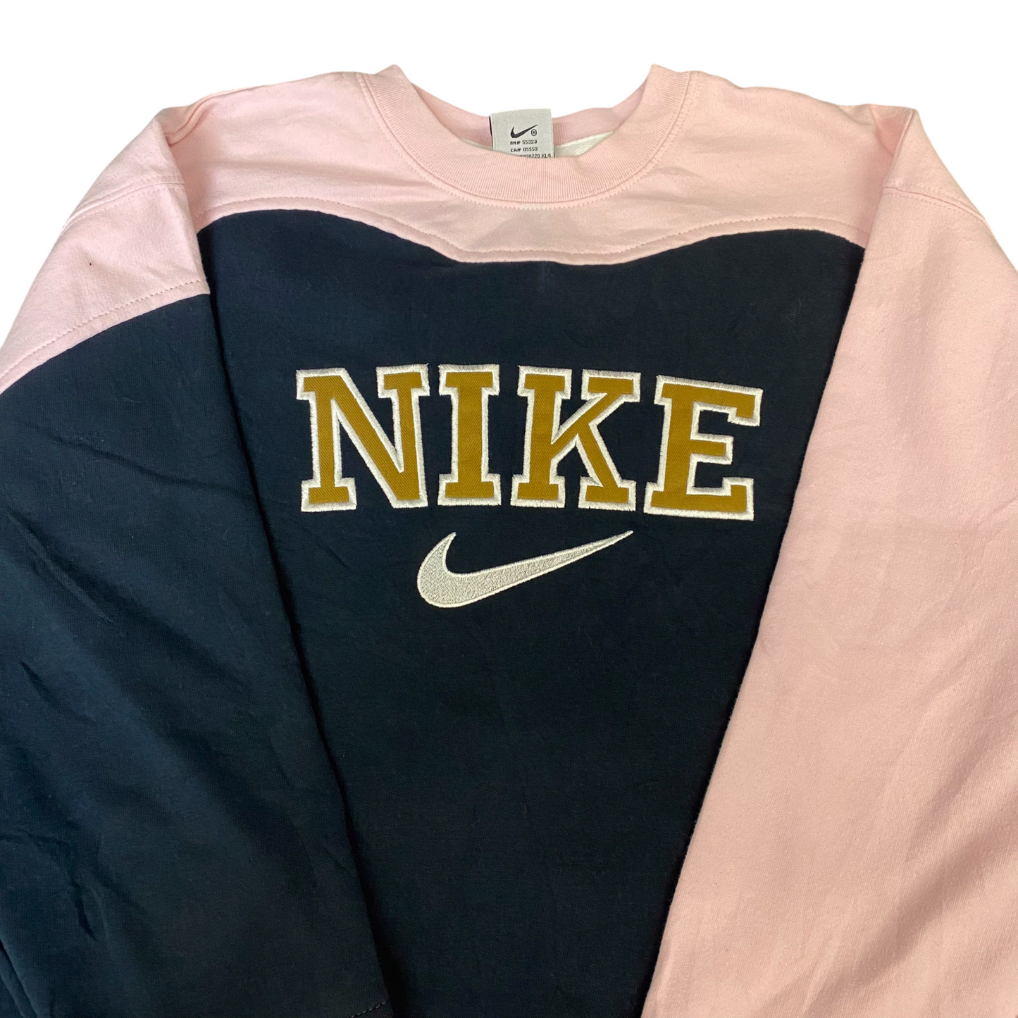 Nike Reworked Sweatshirt Mens M Pink Black Embroidered Spellout Logo Vintage Y2K