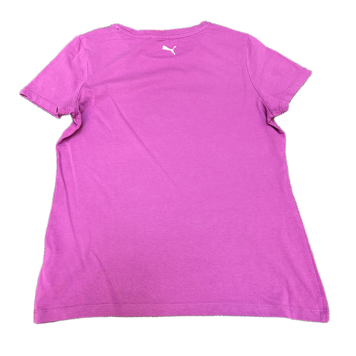 PUMA Essential T-Shirt Womens Small Purple Graphic Print Relaxed Fit Stretch Tee