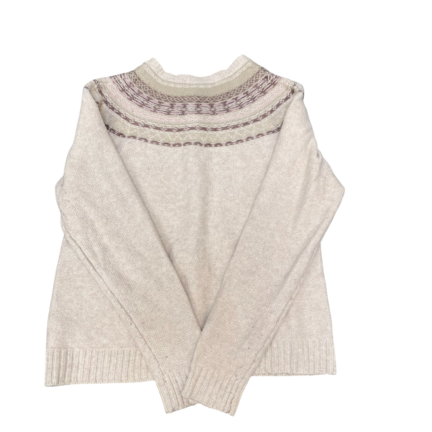 Eddie Bauer Cardigan Womens Large Petite Cream Fair Isle Nordic Button Front