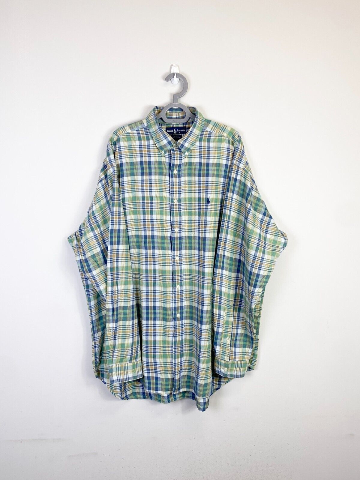 Ralph Lauren Shirt Mens XL Green Plaid Blake Cotton Small Blue Polo Pony Logo