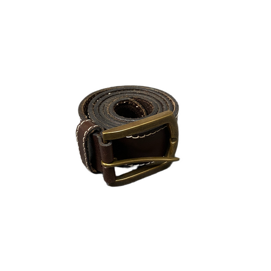 Collezione Waist Belt Men Dark Brown Leather Adjustable Brass Buckle 40 inches