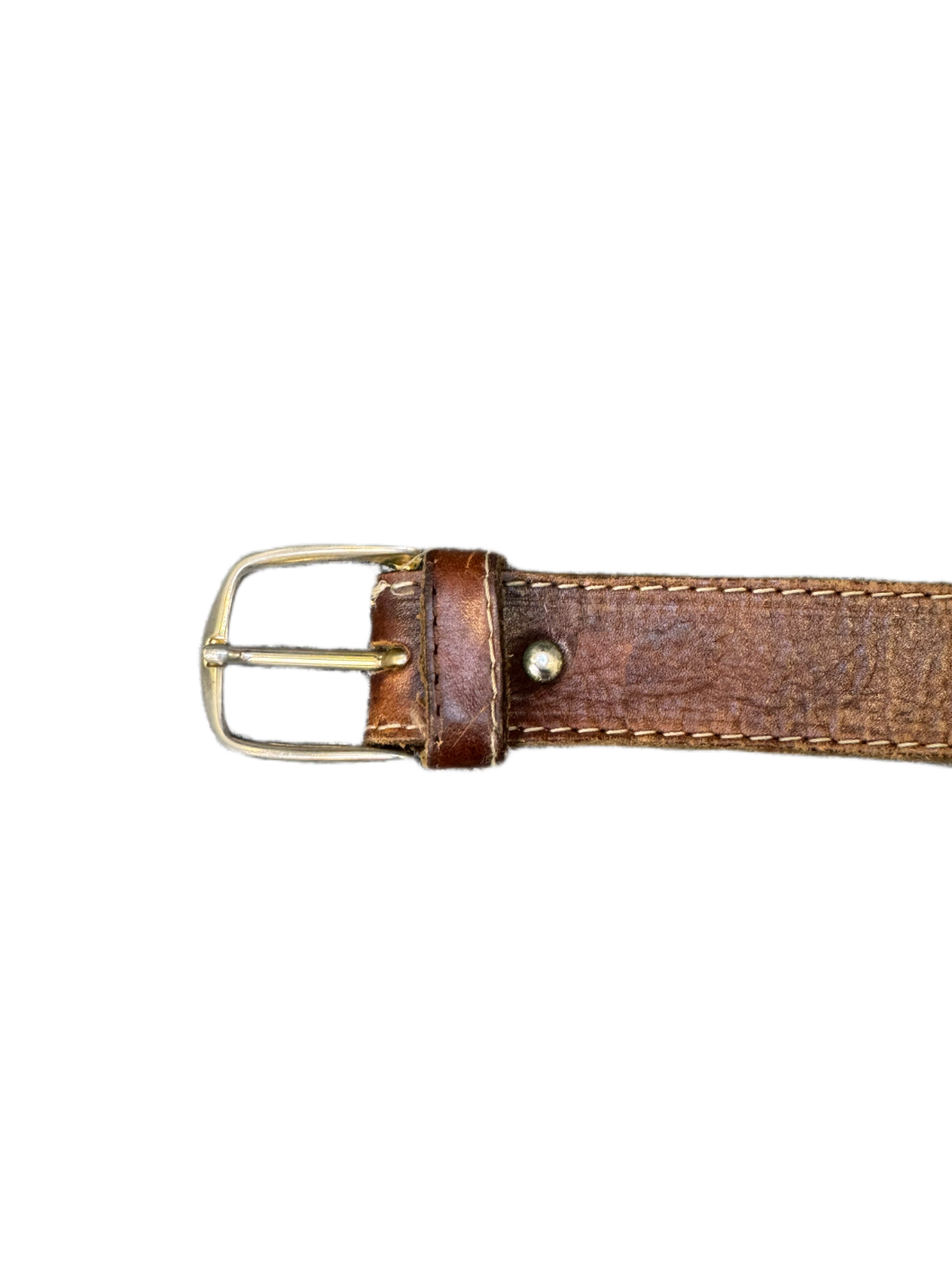Waist Belt Mens Brown Leather Contrast Stitching Silver Pin Buckle 47 inches