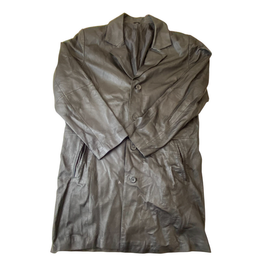 Angelo Litrico Leather Trench Coat Mens Small Black Notch Lapel Single Breasted