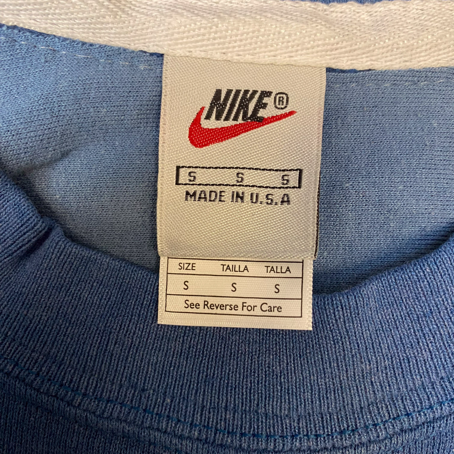 Nike Reworked Sweatshirt Mens Small Blue Green Embroidered Spellout Logo Vtg Y2K