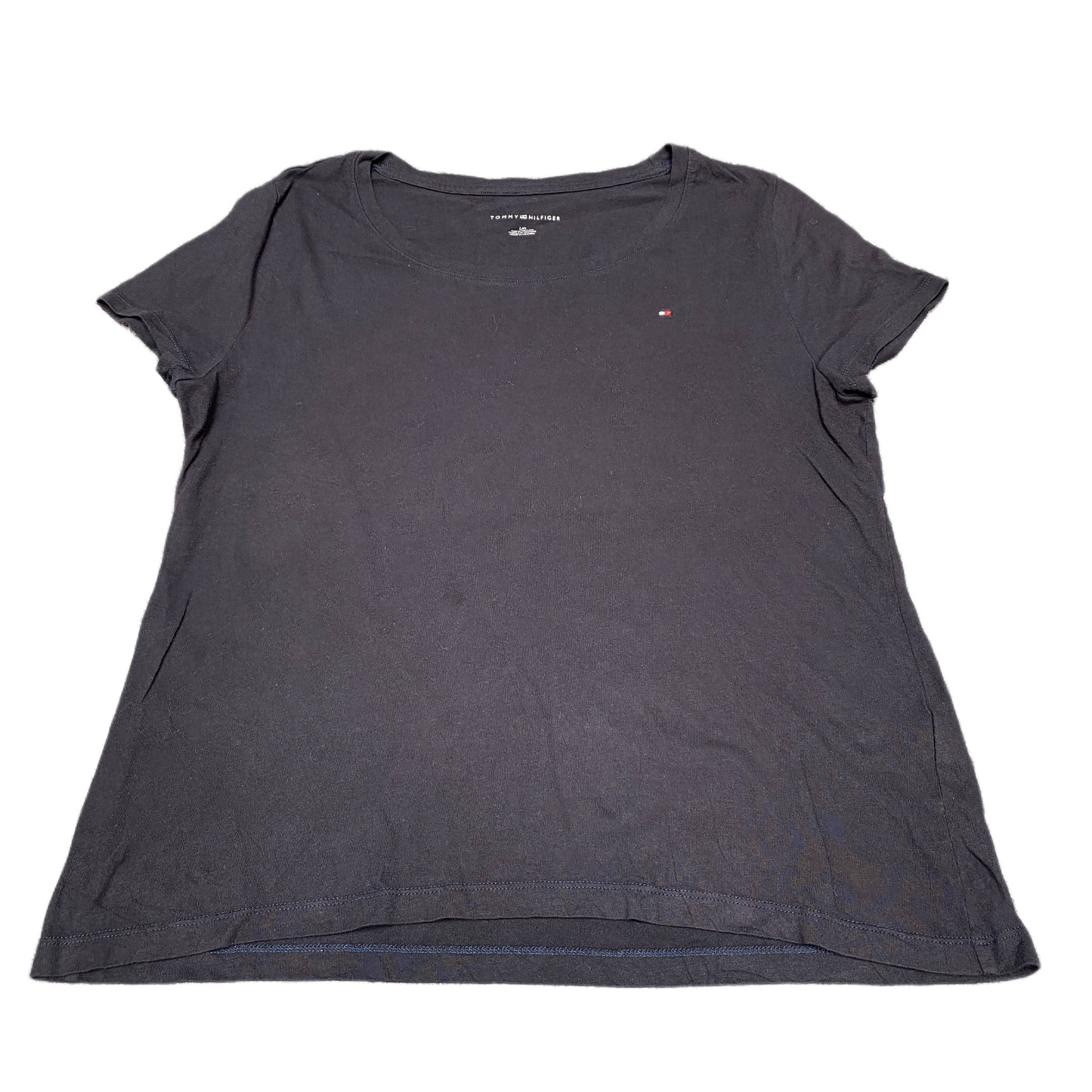 Tommy Hilfiger T-Shirt Womens L Black Short Sleeve Crew Neck Logo Pullover Tee