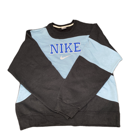 Nike Reworked Sweatshirt Mens S Black Blue Embroidered Spellout Logo Vintage Y2K