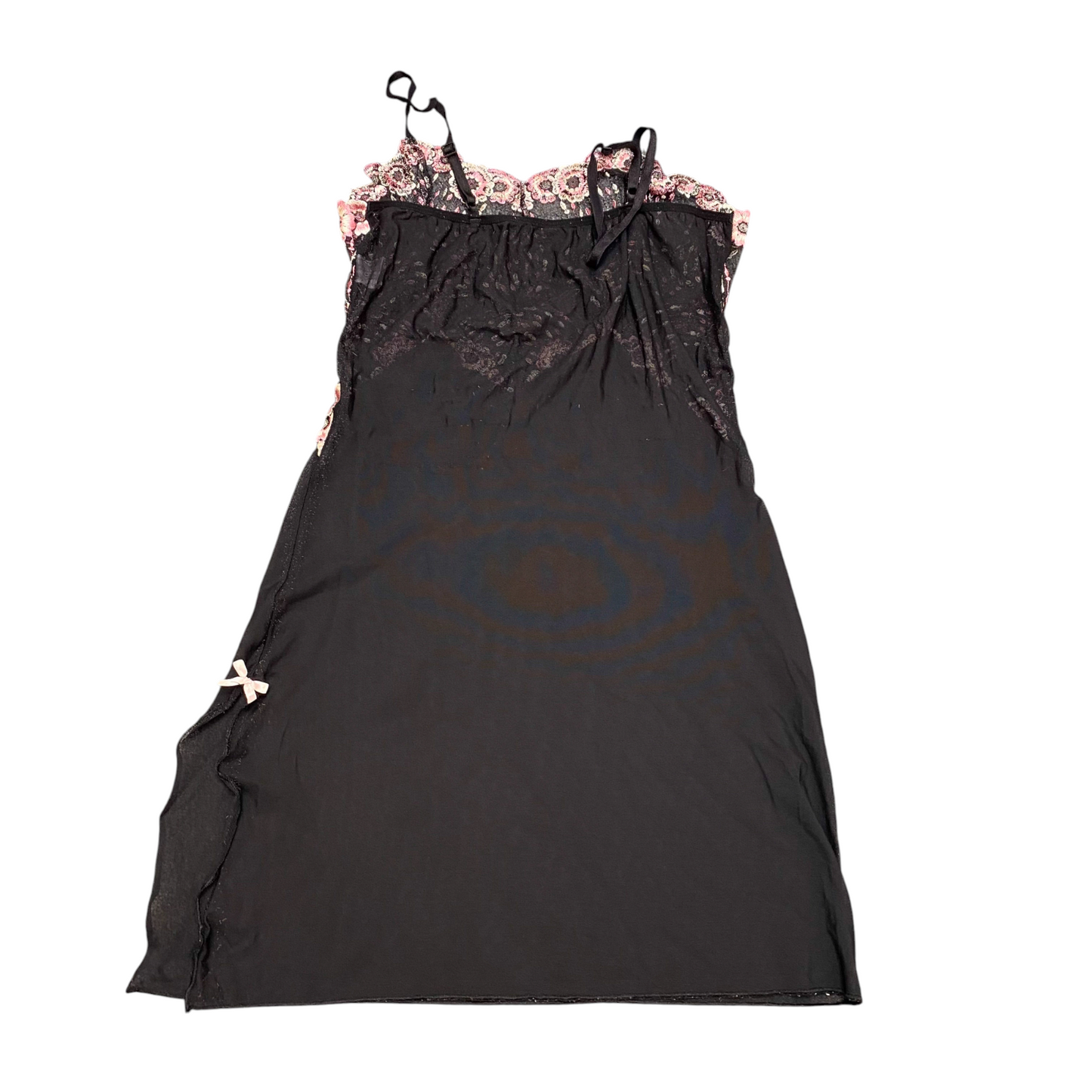 Womens Slip Dress S Black Pink Floral Embroidered Adjustable Straps Sleeveless