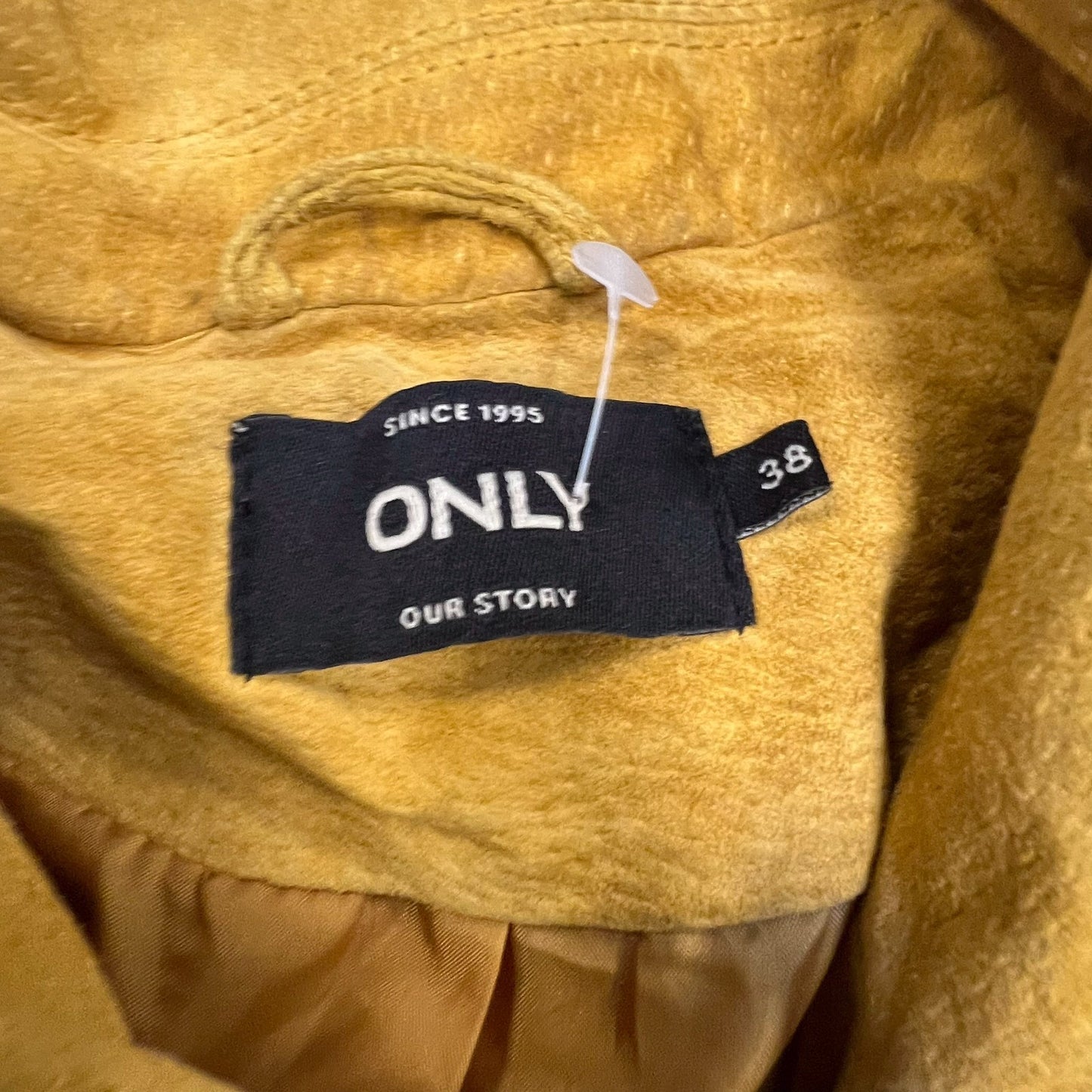 Only Our Story Suede Leather Moto Jacket Womens Small Mustard Asymmetrical Zip