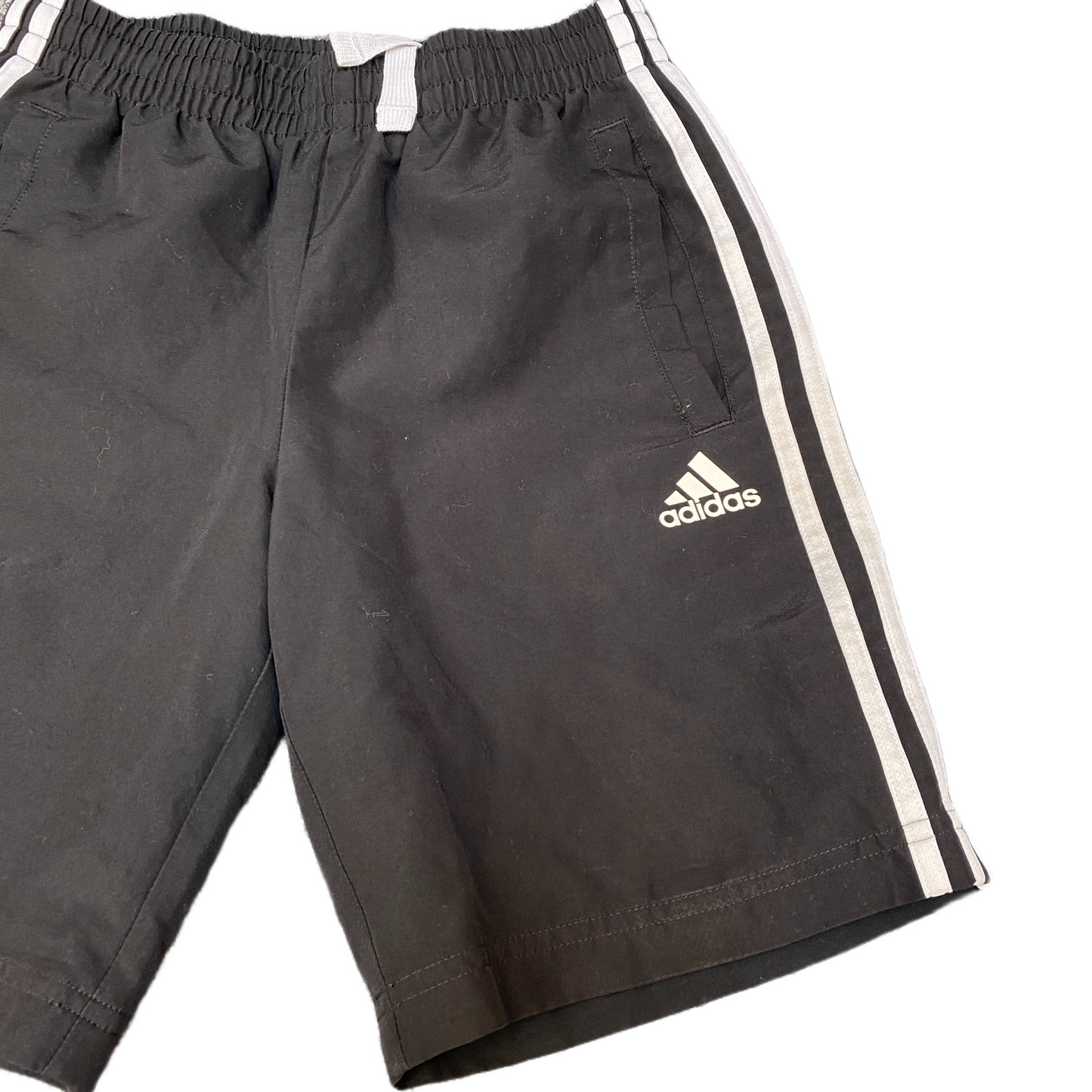 Adidas Shorts Boys Small 24" Waist Black White 3-Stripes Mesh Lined Gym Workout