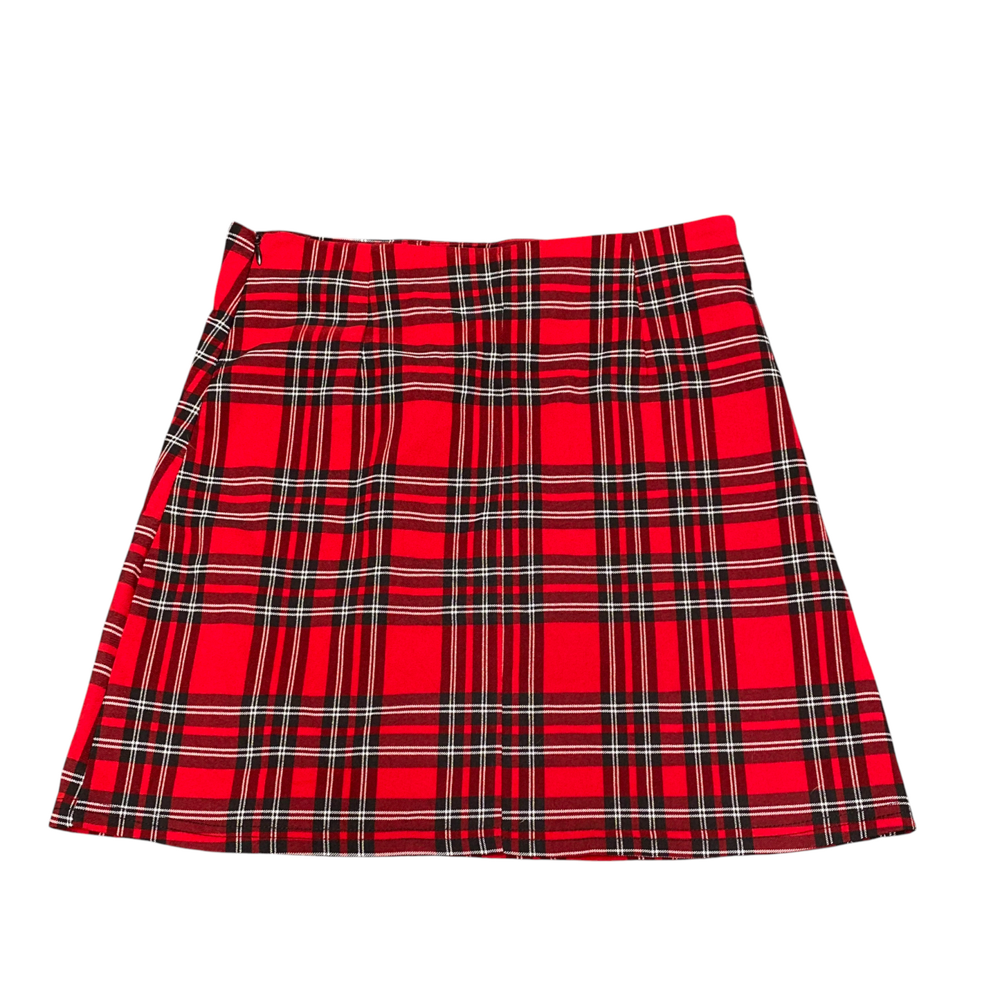Women's Mini Skirt Medium Red Plaid High Waisted Pleated Side Zip Outdoor