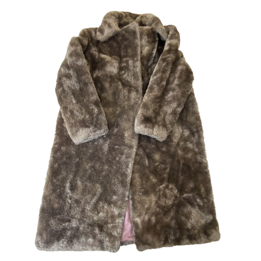 LIPT. MIKULÁŠ Trench Coat Womens XL Black Faux Fur Long Sleeve Cozy Open Front