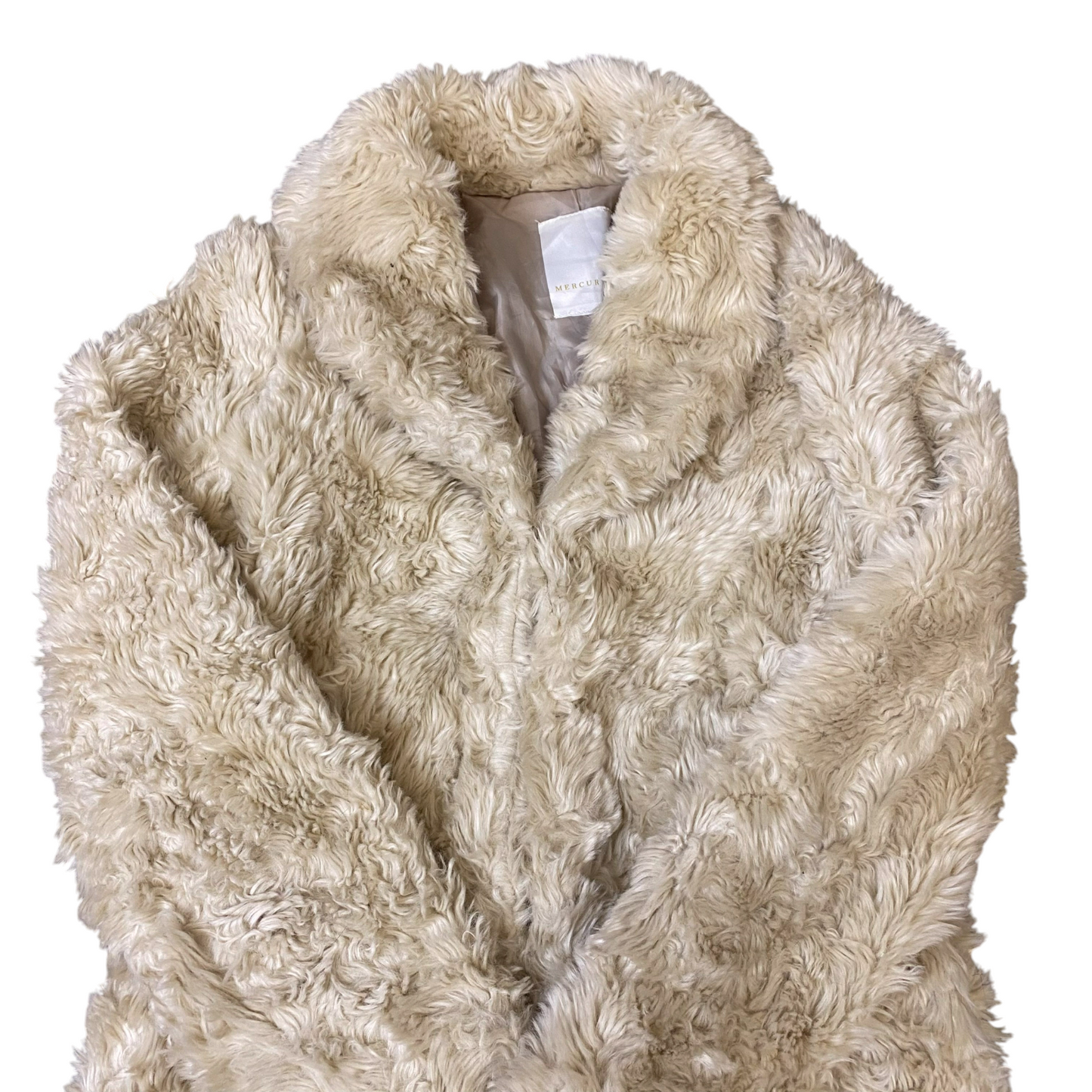 Mercuryduo Faux Fur Jacket Womens Small White Fully Lined Collared Open Front