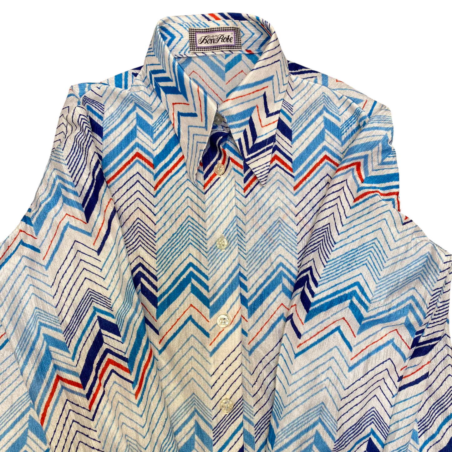 BonRobe Shirt Top Womens S White Blue Herringbone Casual Long Sleeve Button Down