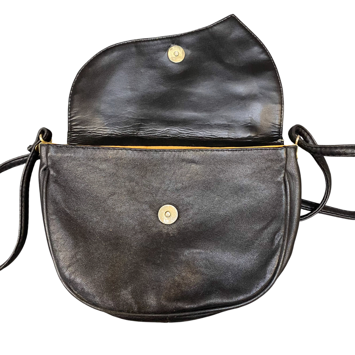 Vintage Womens Crossbody Purse Black Embossed Leather Magnetic Flap Closure