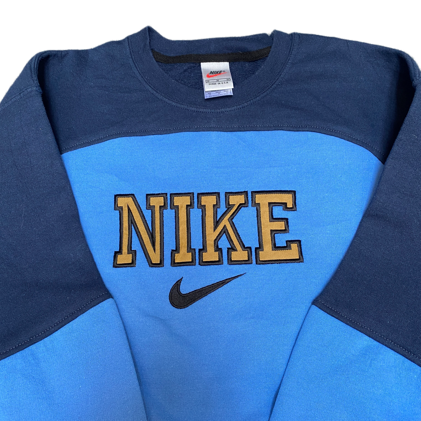 Nike Reworked Sweatshirt Mens M Navy Blue Embroidered Spellout Logo Vintage Y2K