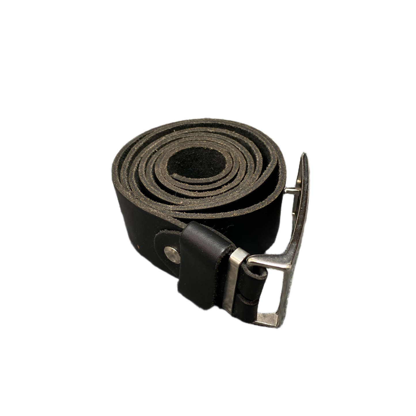 Waist Belt Mens Black Leather Adjustable Silver Rectangular Buckle 46.5 Inches